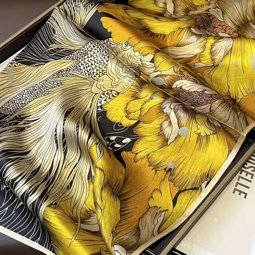 Floral scarf with Yellow and Black Design